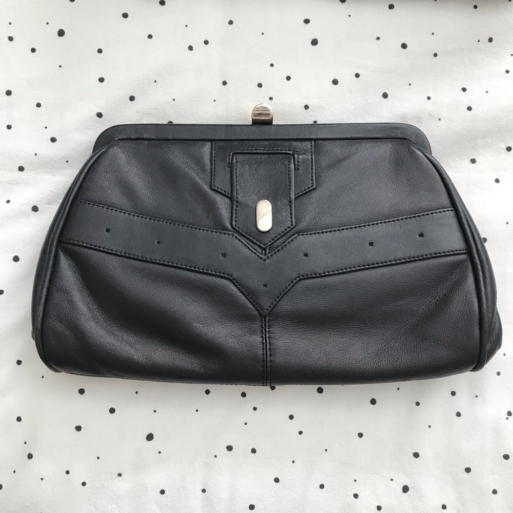 *SOLD* Vintage Black clutch/purse - minimal with silver hardware- GUC